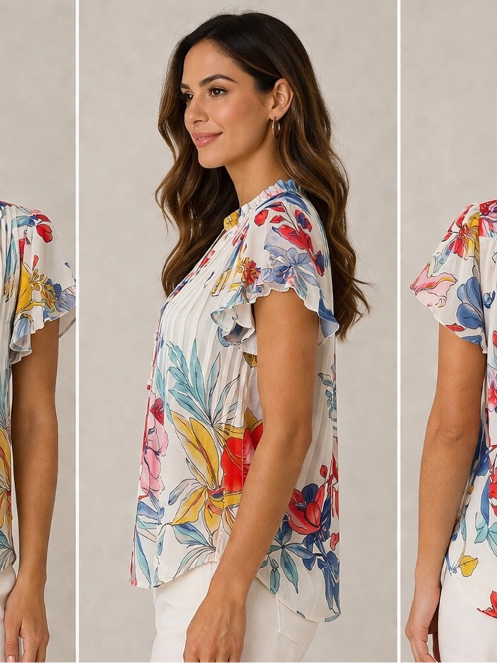 Hale Bob Floral Blouse Size M White Multicolor Silk Top NWOT - Picture 2 of 12
